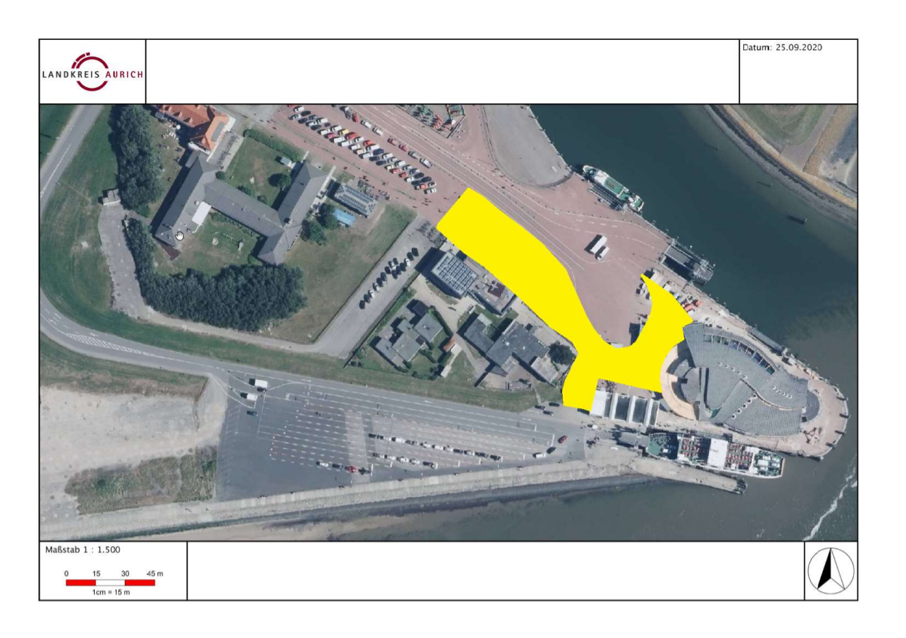 Markierung des Hafenbereichs - Draufsicht des Landkreises